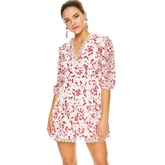 La Maison Talulah Red & White Crochet Dance and Romance Mini Dress Womens Medium - Picture 1 of 6